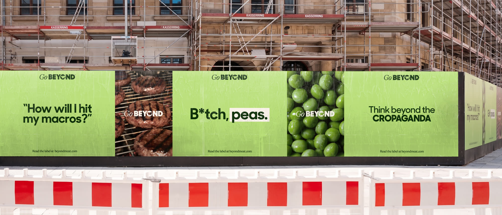 Cropaganda out-of-home takeover — Go Beyond posters on a construction wall